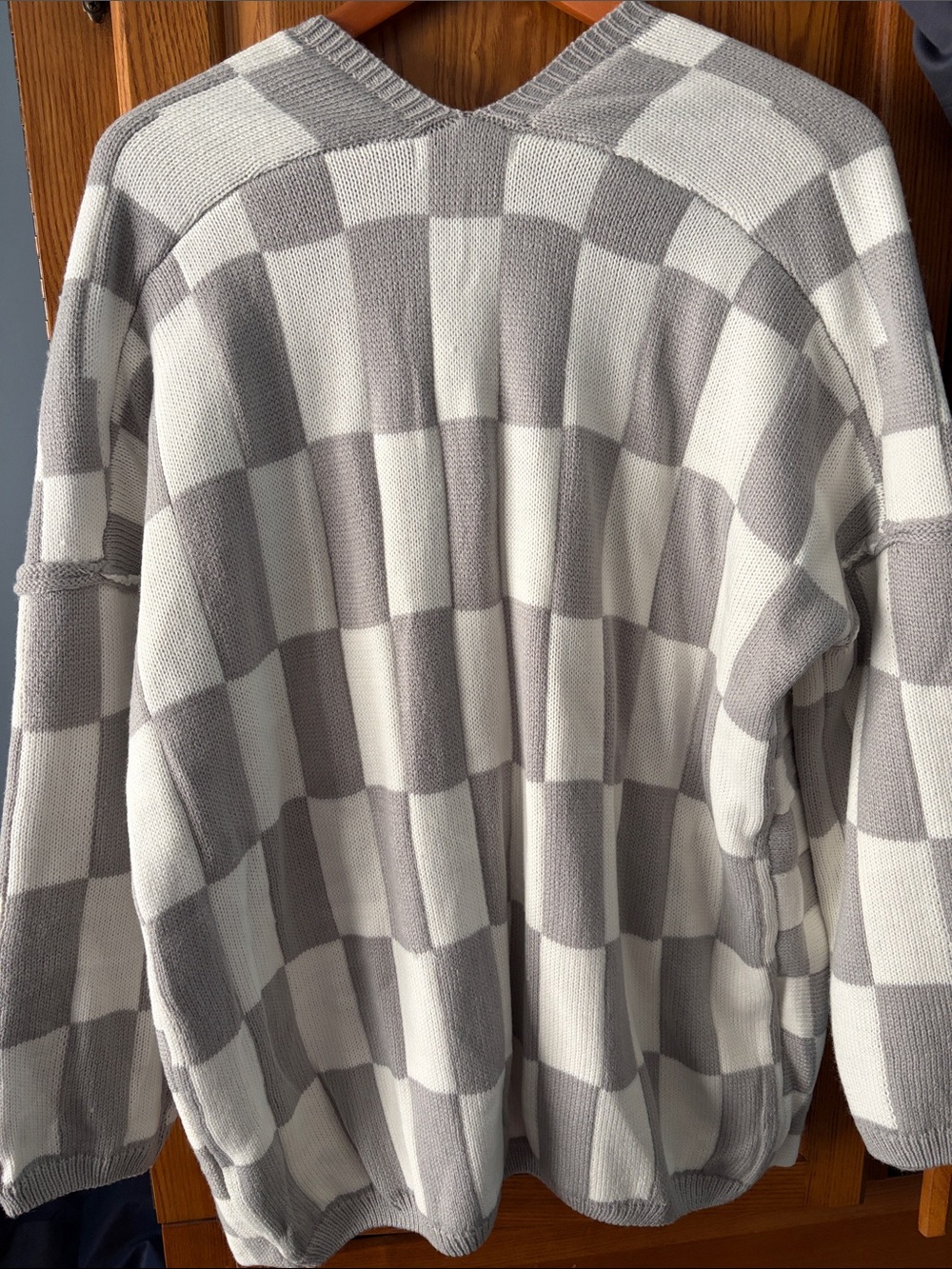 NWT Blakeley Gray & Cream Checker Knit Open-Front Cardigan - one size - Picture 7 of 7